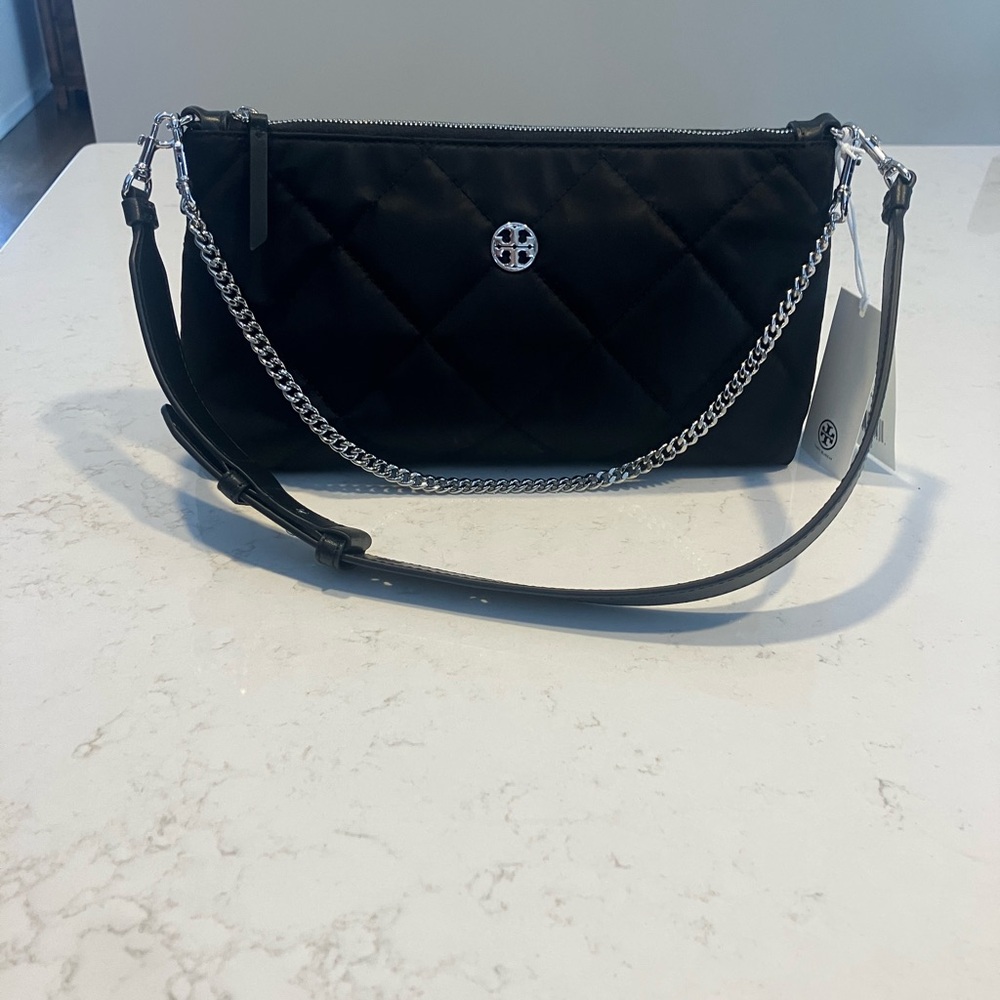 Tory Burch Willa Black Quilted Nylon Chain Shoulder Bag